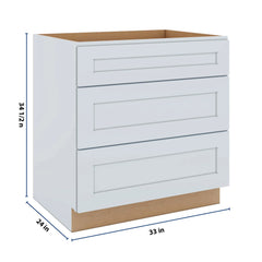 J&K White Shaker S8 Base w/3 Drawers - 33" W