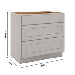 CNC Luxor Misty Grey 36" W 3 Drawer Base Cabinet