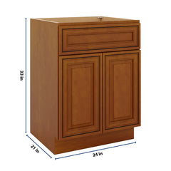 J&K Mocha Glazed K10 Vanity Base Sink Door/False Drawer 24" W x 33" H x 21" D