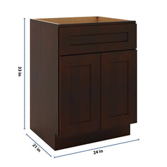 J&K Java Coffee S1 Vanity Base Sink Door/False Drawer 24" W x 33" H x 21" D