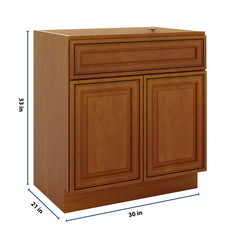 J&K Mocha Glazed K10 Vanity Base Sink Door/False Drawer 30" W x 33" H x 21" D