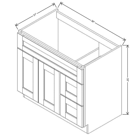 J&K White Shaker S8 Vanity Sink Combo 36" W x 33" H x 21" D