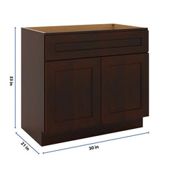 J&K Java Coffee S1 Vanity Base Sink Door/False Drawer 36" W x 33" H x 21" D