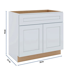 J&K White Shaker S8 Vanity Base Sink Door/False Drawer 36" W x 33" H x 21" D