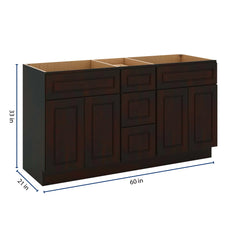 J&K Espresso K8 Vanity Sink Combo 60" W x 33" H x 21" D