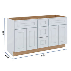 J&K White Shaker S8 Vanity Sink Combo 60" W x 33" H x 21" D