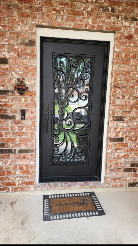 Violet 3/0x6/8 Exterior Wrought Iron Prehung Single Door