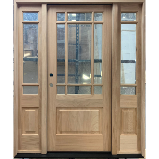 5 ft. 9 in. x 6 ft. 8 in. Exterior Mahogany 9 Lite Marginal Prairie Door with Sidelites