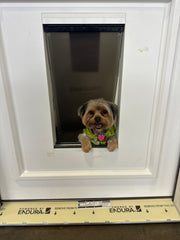 2/8x8/0 Prehung Fiberglass Exterior Door with Miniblinds and a Doggy Door