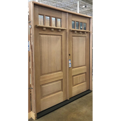 6'0'x6'8' Double 4 Lite Craftsman with Shelf Exterior Mahogany Door