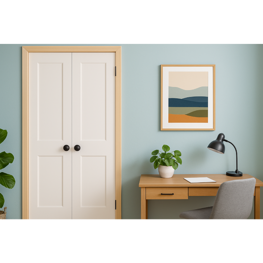 4/0x6/8 White Shaker 2-Panel Solid Core Primed MDF Prehung Interior French Door