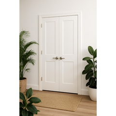 3/0x6/8 White Shaker 2-Panel Solid Core Primed MDF Prehung Interior French Door