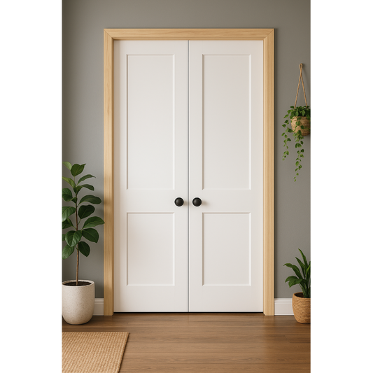 4/0x8/0 White Shaker 2-Panel Solid Core Primed MDF Prehung Interior French Door
