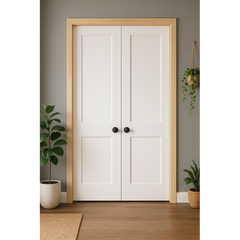 4/0x8/0 White Shaker 2-Panel Solid Core Primed MDF Prehung Interior French Door