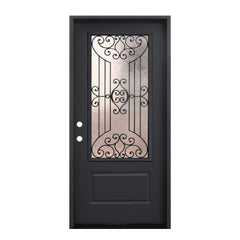 Jupiter 36 in. x 80 in. 3/4 Lite Decorative Glass Painted Black Prehung Fiberglass Exterior Door with Brickmold