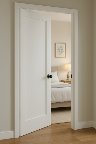 32 in x 80 in White 1-Panel Shaker Solid Core Primed MDF Prehung Interior Door
