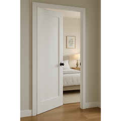 32 in x 80 in White 1-Panel Shaker Solid Core Primed MDF Prehung Interior Door