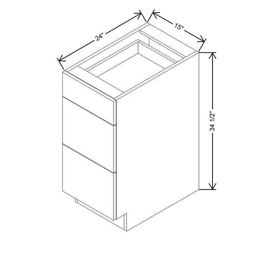 Modernform Cabinet Matte White 15" W X 34 1/2" H X 24" D  3 Drawer Base Cabinet