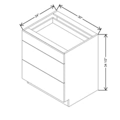 Modernform Cabinet Matte White 30" W X 34 1/2" H X 24" D  3 Drawer Base Cabinet