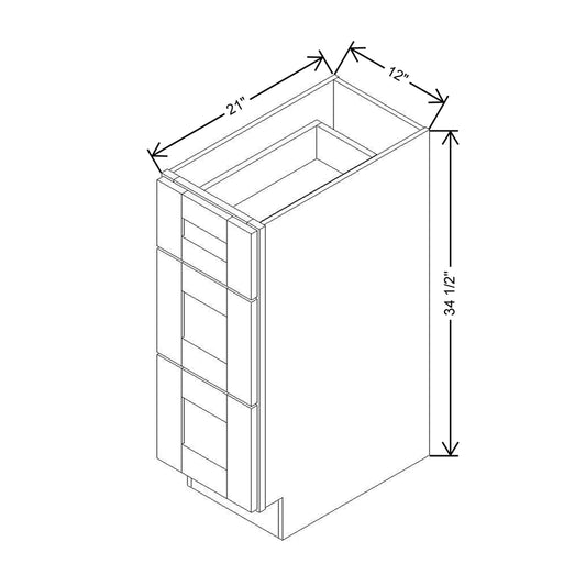 Modernform Cabinet Natural Shaker 12" W X 34 1/2" H X 21" D Vanity Base with 3 Drawers