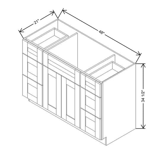 Modernform Cabinet Natural Shaker 48" W X 34 1/2" H X 21" D Combo Cabinet 2 Doors/6 Drawers/1 False Front