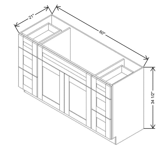 Modernform Cabinet Natural Shaker 60" W X 34 1/2" H X 21" D Combo Cabinet 2 Doors/6 Drawers/1 False Front