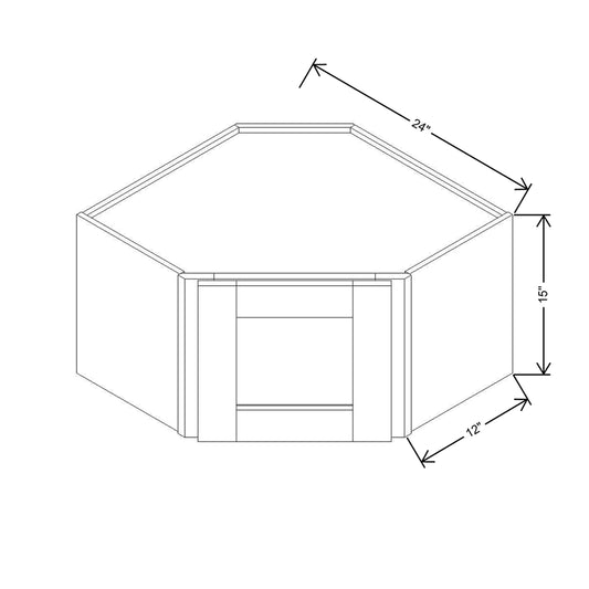Modernform Cabinet Natural Shaker 24" W X 15" H X 12" D Diagonal Corner Glass Door Wall Cabinet