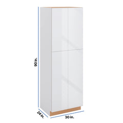 Modernform Cabinet Gloss White 30" W X 90" H X 24" D Double Door Tall Pantry Cabinet
