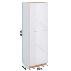 Modernform Cabinet Gloss White 30" W X 96" H X 24" D Double Door Tall Pantry Cabinet