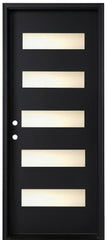3/6x8/0 5 Lite Fiberglass Prehung Front Door with Frosted Glass in Black