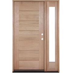53 in x 80 in Exterior Mahogany Door | Horizontal Lines with Left Sidelight