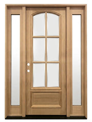 5/9x8/0 Exterior Mahogany Door Arched 6 Lite with Sidelights