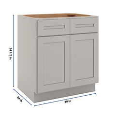 CNC Luxor 5-Piece Misty Grey 30" W 2 Drawer Front Double Door Sink Base Cabinet