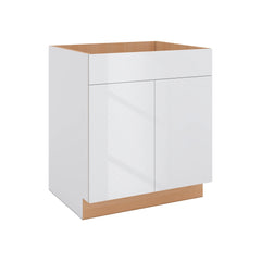 Modernform Cabinet Gloss White 30" W X 34 1/2" H X 24" D Double Door Sink Base Cabinet