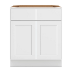 CNC Luxor White 30" W 2 Drawer Front Double Door Sink Base Cabinet