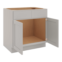 CNC Luxor Misty Grey 33" W 2 Drawer Front Double Door Sink Base Cabinet