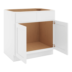 CNC Luxor White 33" W 2 Drawer Front Double Door Sink Base Cabinet