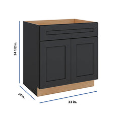 Modernform Cabinet Onyx Black Shaker 33" W X 34 1/2" H X 24" D Double Door Sink Base Cabinet