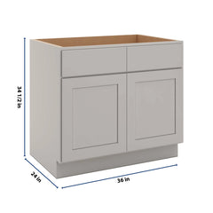 CNC Luxor Misty Grey 36" W Double Door Removable Sink Base Cabinet