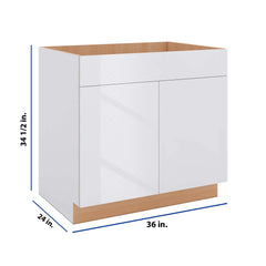 Modernform Cabinet Gloss White 36" W X 34 1/2" H X 24" D Double Door Sink Base Cabinet