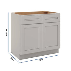 CNC Luxor 5-Piece Misty Grey 36" W 2 Drawer Front Double Door Sink Base Cabinet