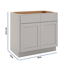 CNC Luxor Misty Grey 36" W 2 Drawer Front Double Door Sink Base Cabinet