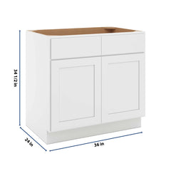 CNC Luxor White 36" W 2 Drawer Front Double Door Sink Base Cabinet
