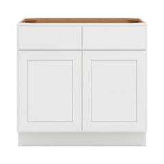 CNC Luxor White 36" W 2 Drawer Front Double Door Sink Base Cabinet