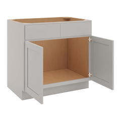 CNC Luxor Misty Grey 36" W 2 Drawer Front Double Door Sink Base Cabinet
