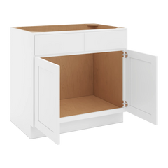 CNC Luxor White 36" W 2 Drawer Front Double Door Sink Base Cabinet
