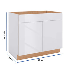 Modernform Cabinet Gloss White 39" W X 34 1/2" H X 24" D Double Door Sink Base Cabinet