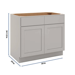 CNC Luxor Misty Grey 39" W 2 Drawer Front Double Door Sink Base Cabinet
