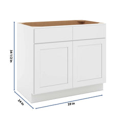 CNC Luxor White 39" W 2 Drawer Front Double Door Sink Base Cabinet