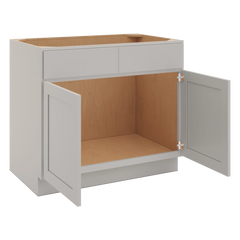CNC Luxor Misty Grey 39" W 2 Drawer Front Double Door Sink Base Cabinet